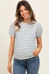 Pinkblush Striped Textured Puff Sleeve Top In Blue
