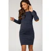 Pinkblush Suede Elbow Patch Sleeve Maternity Dress In Blue