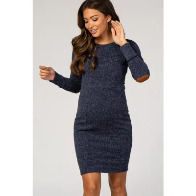 Pinkblush Suede Elbow Patch Sleeve Maternity Dress In Blue