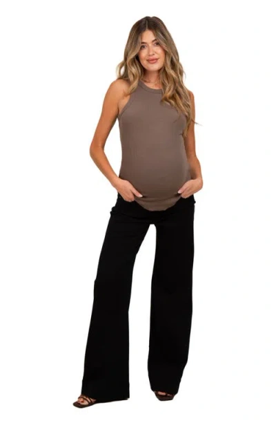 Pinkblush Super Wide Leg Maternity Jeans In Black