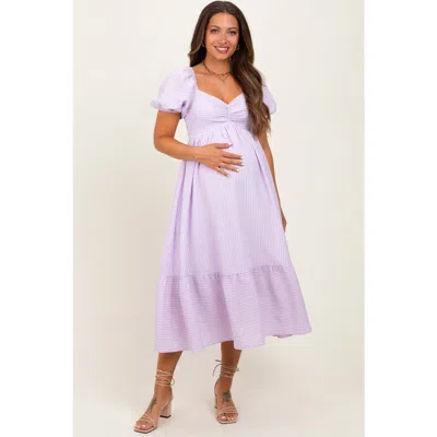 Pinkblush Sweetheart Stripe Smocked Back Midi Dress In Purple
