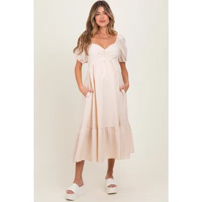Pinkblush Sweetheart Stripe Smocked Back Midi Dress In White