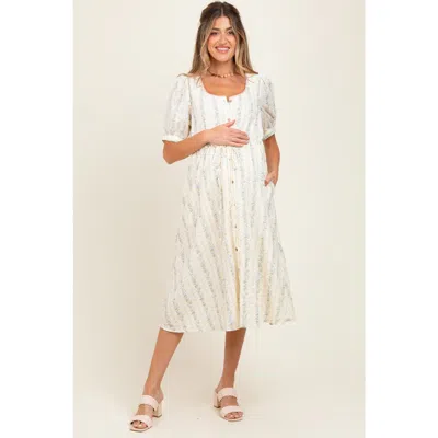 Pinkblush Swiss Dot Floral Print Button Down Midi Dress In White