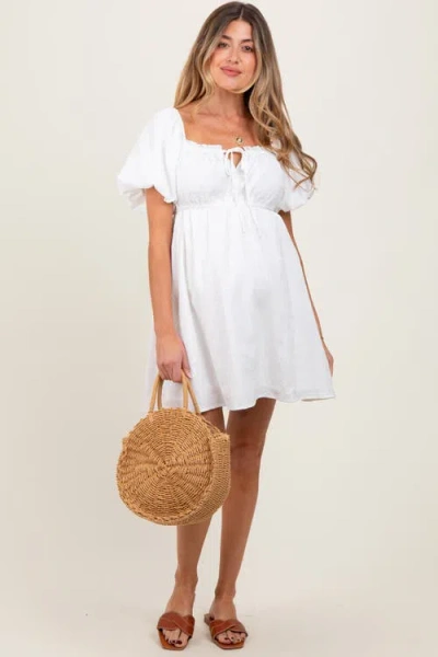 Pinkblush Textured Bubble Sleeve Maternity Mini Dress In White