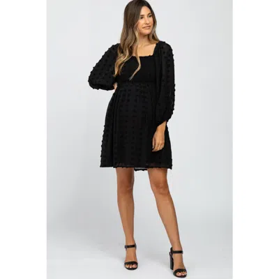 Pinkblush Textured Dot Smocked Square Neck Chiffon Dress In Black