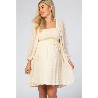 Pinkblush Textured Dot Smocked Square Neck Chiffon Dress In Yellow