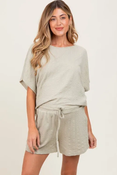 Pinkblush Textured Knit Dolman Sleeve Top Shorts Set In Light Olive