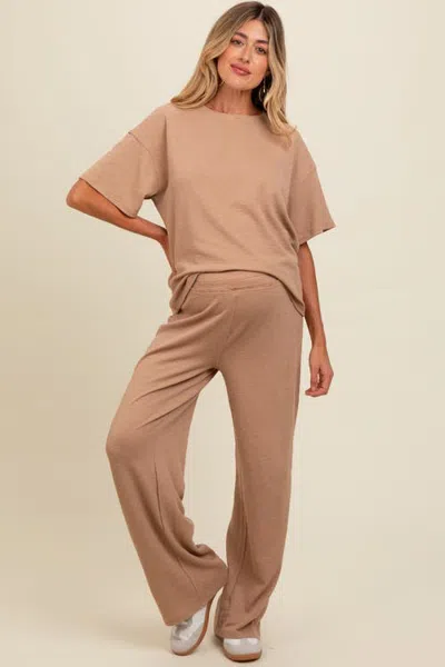 Pinkblush Textured Knit Oversized Tee And Pants Set In Brown