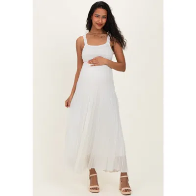 Pinkblush Textured Knit Shoulder Tie Midi Dress In White
