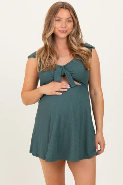 Pinkblush Tie Front Cutout Swim Dress In Green
