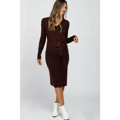 Pinkblush Tie Front Sweater Midi Dress In Burgundy