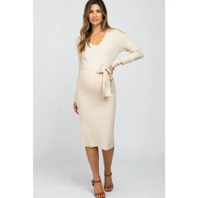 Pinkblush Tie Front Sweater Midi Dress In Gold