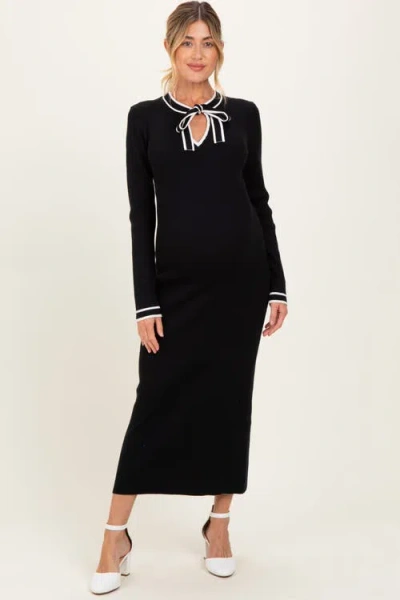 Pinkblush Tie Neck Sweater Midi Dress In Black