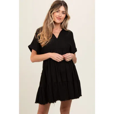 Pinkblush Tiered Linen Dress In Black