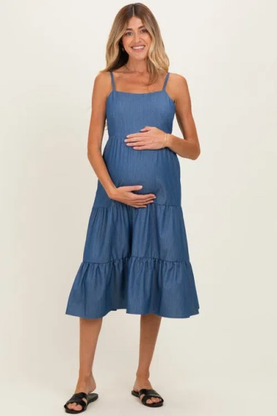 Pinkblush Tiered Sleeveless Midi Dress In Blue
