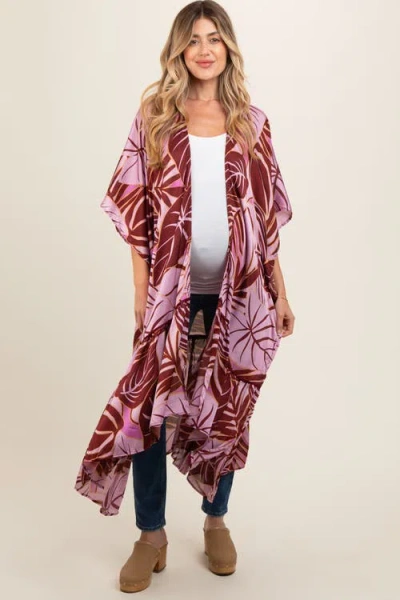 Pinkblush Tropical Print Long Cover Up In Brown