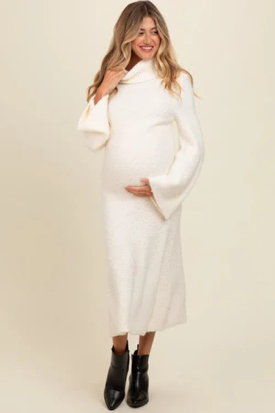 Pinkblush Turtleneck Bell Sleeve Sweater Dress In White
