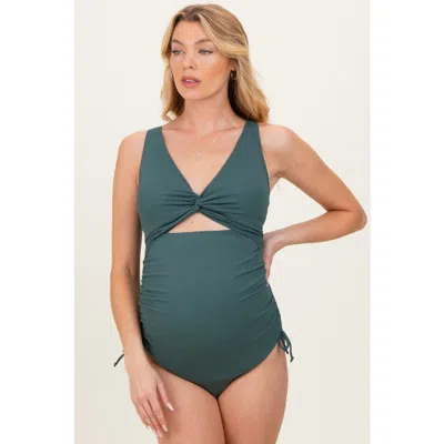 Pinkblush Twist Front Cutout Maternity One Piece Swimsuit In Green