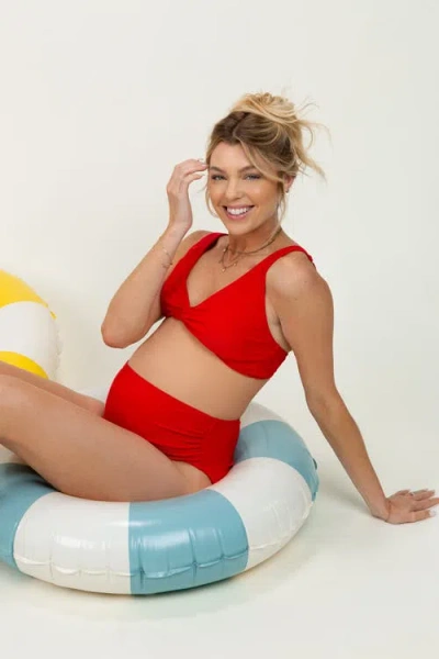Pinkblush Twist Front V-neck Bikini Set In Red