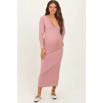 Pinkblush V-neck Long Sleeve Fitted Maxi Dress In Purple