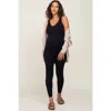 Pinkblush V-neck Seamless Ribbed Fitted Jumpsuit In Black