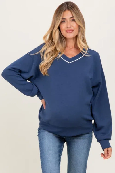 Pinkblush V-neck Sweatshirt In Blue