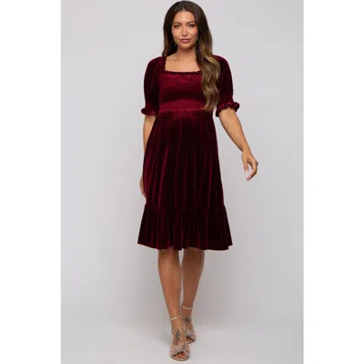 Pinkblush Velvet Smocked Puff Sleeve Dress In Burgundy