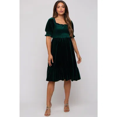 Pinkblush Velvet Smocked Puff Sleeve Dress In Green