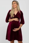 Pinkblush Velvet Wrap Front Babydoll Dress In Burgundy