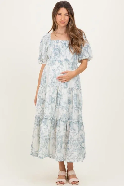 Pinkblush Vintage Floral Puff Sleeve Tiered Maxi Dress In Blue