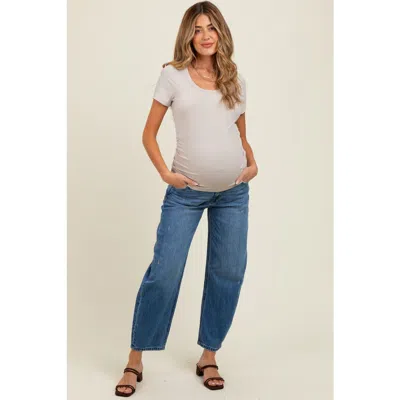 Pinkblush Vintage Wash Ankle Straight Leg Maternity Jeans In White