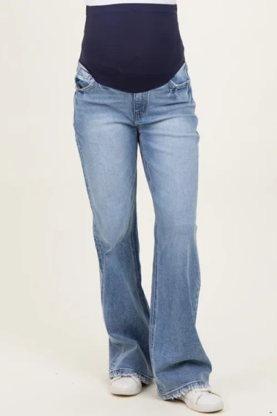 Pinkblush Vintage Wash Wide Leg Maternity Jeans In Blue