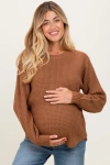Pinkblush Waffle Knit Rounded Hem Sweater In Brown