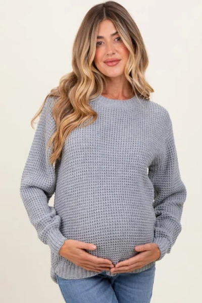Pinkblush Waffle Knit Rounded Hem Sweater In Gray