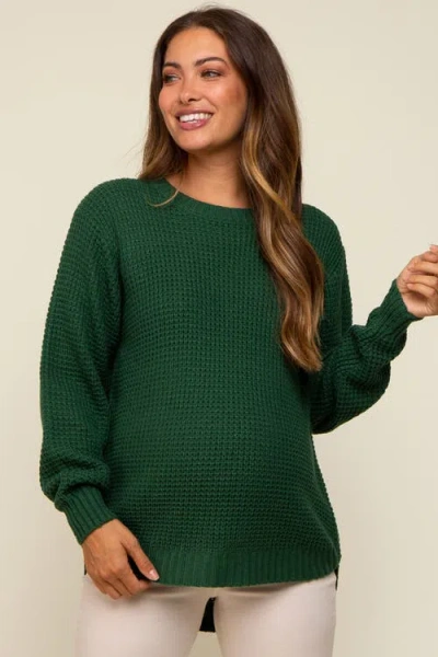 Pinkblush Waffle Knit Rounded Hem Sweater In Green