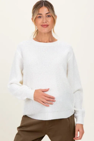 Pinkblush Waffle Knit Rounded Hem Sweater In White