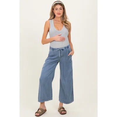 Pinkblush Washed Denim Cropped Pants In Blue