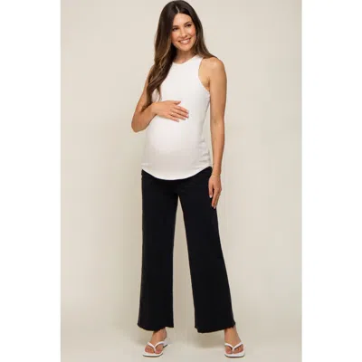Pinkblush Wide Leg Raw Hem Maternity Jeans In Black