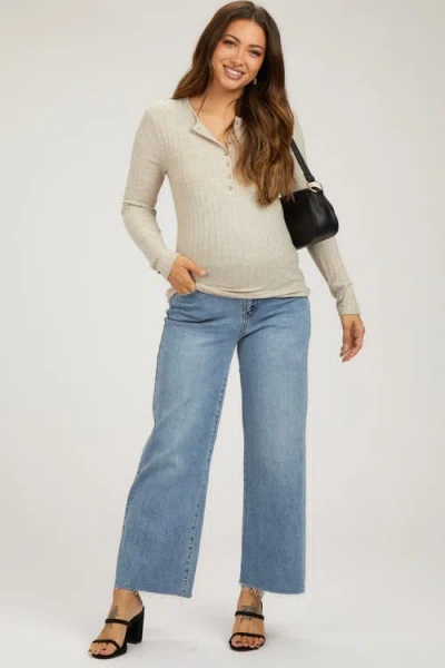 Pinkblush Wide Leg Raw Hem Maternity Jeans In Blue