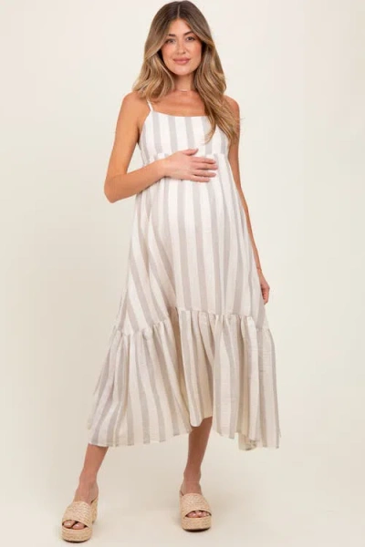 Pinkblush Wide Stripe Linen Blend Sleeveless Maxi Dress In Neutral