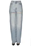 Pinker Couture Embellished Destroyed Jeans In Light Denim