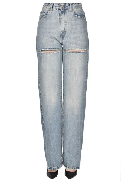 Pinker Couture Embellished Destroyed Jeans In Blue
