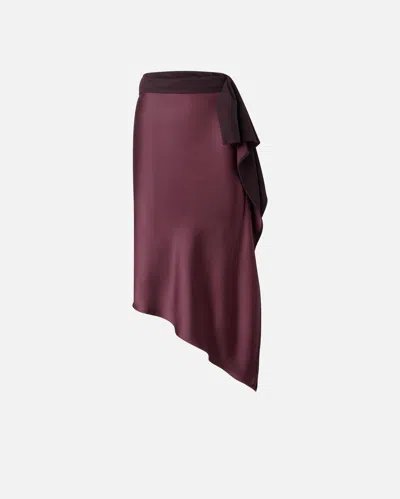 Pinko - Asymmetric Pencil Skirt In Satin - 36 In Burgundy