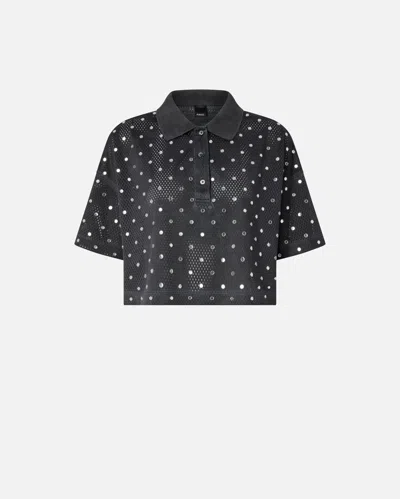 Pinko - Cropped Mesh Polo Shirt With Mirror Detail - M