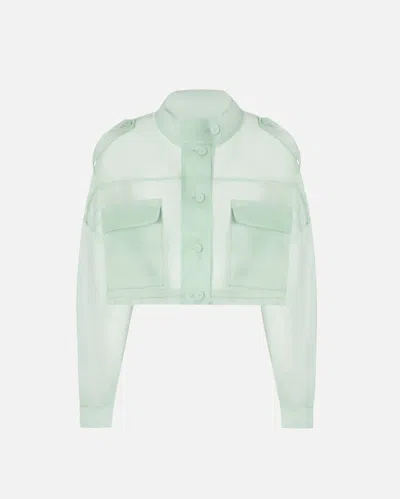 Pinko - Cropped Pea Coat In Pure Silk Organza - 38 In Green