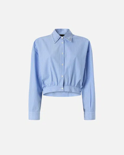 Pinko Charita Light Blue Shirt With Embellished Classic Collar And All-over Striped Motif In Cotton Woman