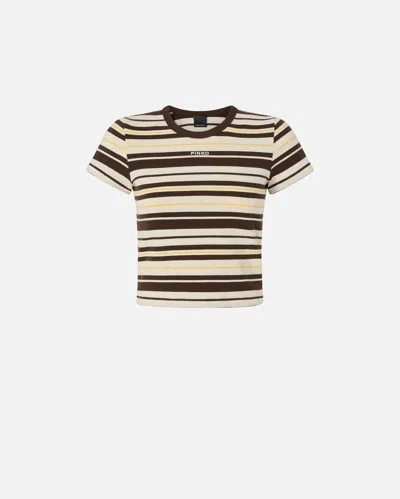 Pinko - Cropped Striped T-shirt With  Logo - M