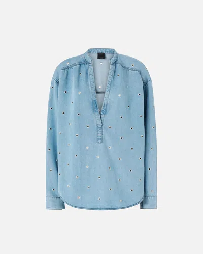Pinko - Denim Blouse With Eyelets - 44 In Blue