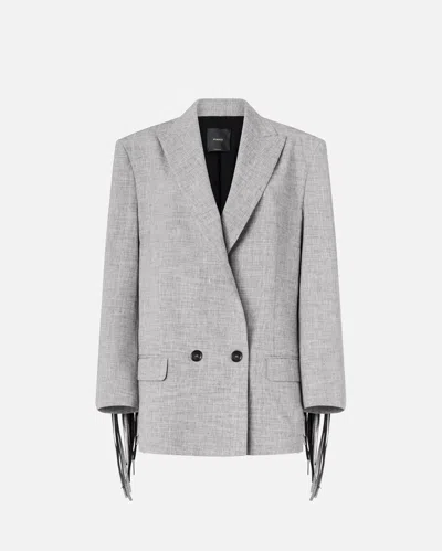 Pinko Fringed Double-breasted Blazer In Gray