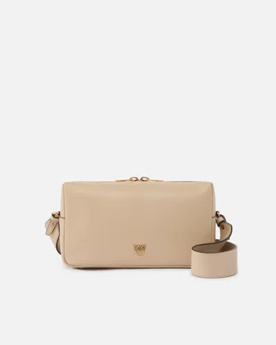 Pinko Horizontal Zip-fastening Leather Shoulder Bag In Neutral